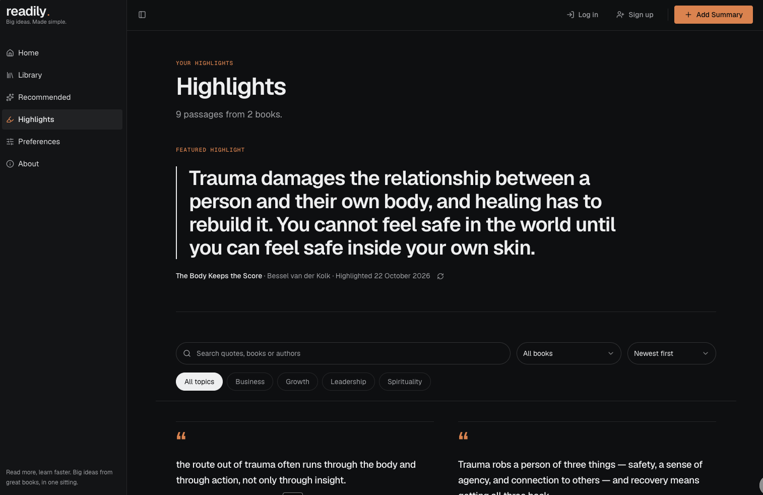 Saved highlights