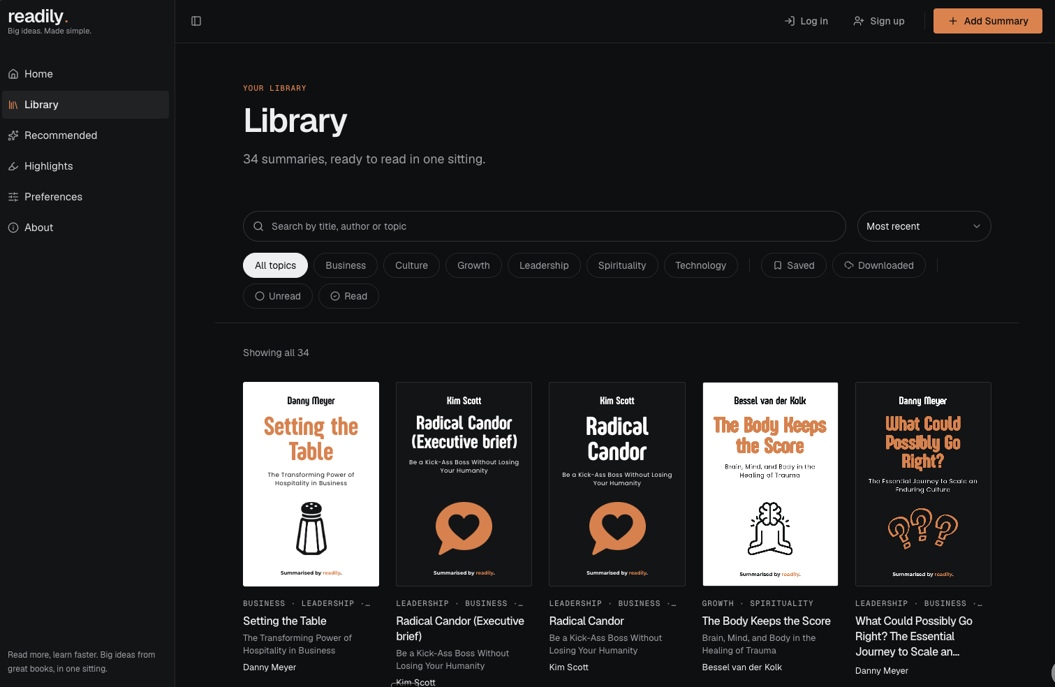 Readily library of book summaries